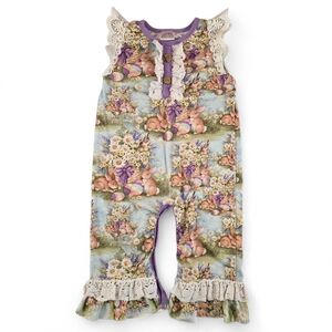Easter Bunny Floral Romper 12-18M Lace Ruffle Baby Girl Sleeveless Boutique